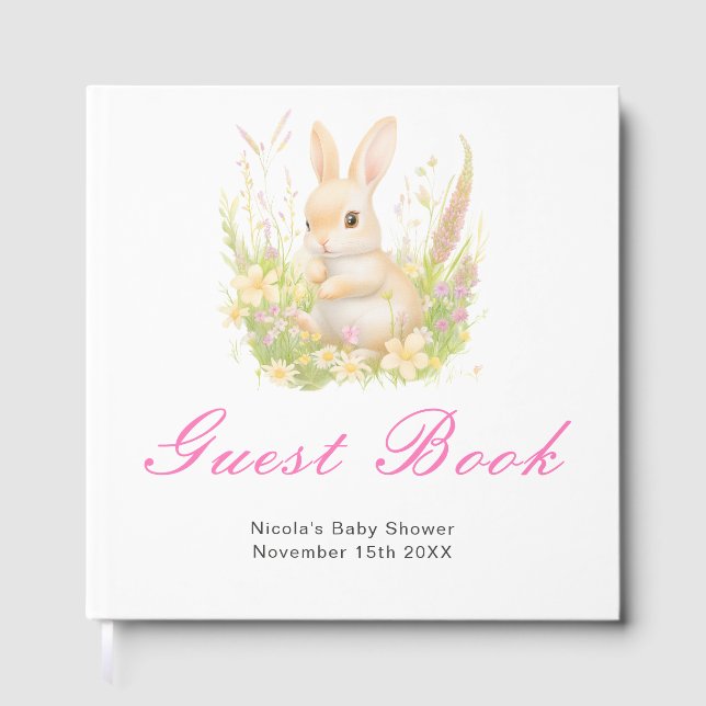 Spring Rabbit Baby Shower Guest Book (Front)