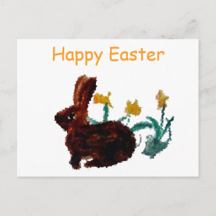 Spring Rabbit Daffodil Art Holiday Postcard