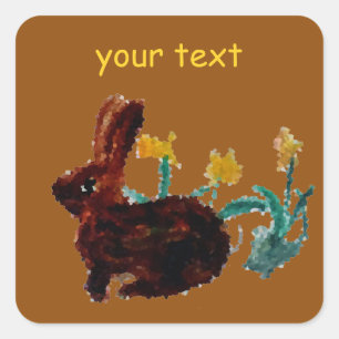 Spring Rabbit Daffodil Art Square Sticker