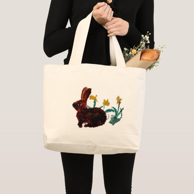 Spring Rabbit Daffodils Large Tote Bag (Front (Product))