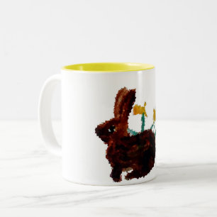 Spring Rabbit Daffodils Two-Tone Coffee Mug