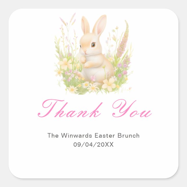 Spring Rabbit Easter Brunch Square Sticker (Front)