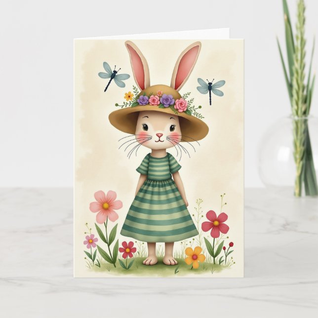 Spring Rabbit Garden Scene Card (Front)