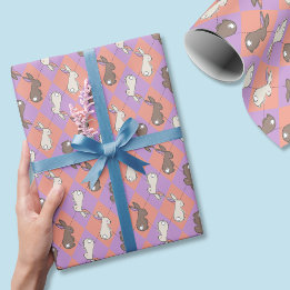 Spring Rabbit Pink and Purple Pastel Argyle  Wrapping Paper