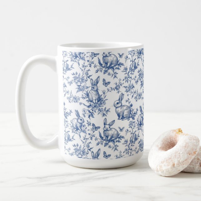 Spring Rabbits Chinoiserie Pattern Coffee Mug (With Donut)