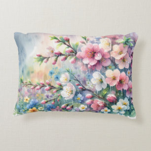 Spring Rain Blossom Watercolor Cottagecore Accent Pillow