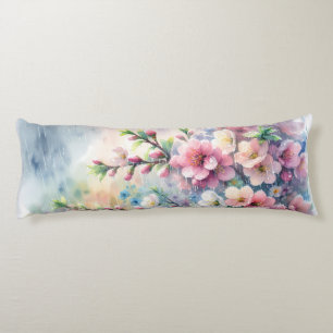 Spring Rain Blossom Watercolor Cottagecore Body Pillow