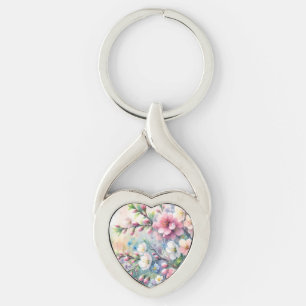 Spring Rain Blossom Watercolor Cottagecore Keychain