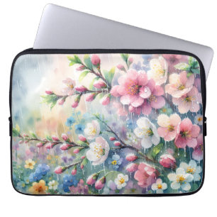 Spring Rain Blossom Watercolor Cottagecore Laptop Sleeve
