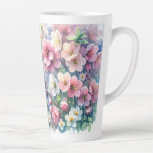 Spring Rain Blossom Watercolor Cottagecore Latte Mug