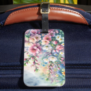 Spring Rain Blossom Watercolor Cottagecore Luggage Tag