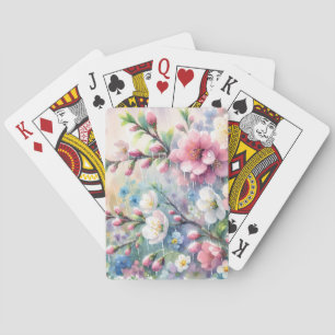Spring Rain Blossom Watercolor Cottagecore Playing Cards