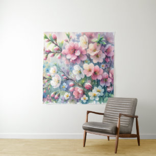 Spring Rain Blossom Watercolor Cottagecore Tapestry