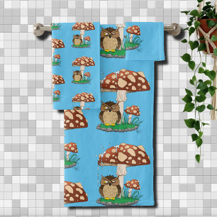 Spring Rain Shower Owl Mushroom Bath Towel Set