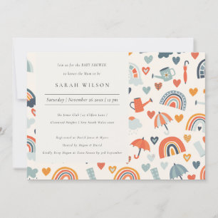 Spring Rainbow Clouds Pattern Baby Shower Invite