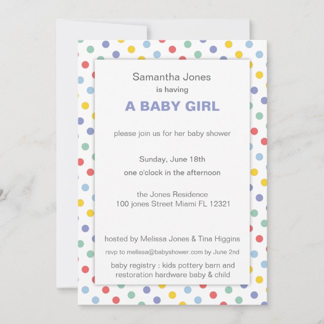 Spring Rainbow Polka Dot Pattern Baby Shower Invitation (Front)