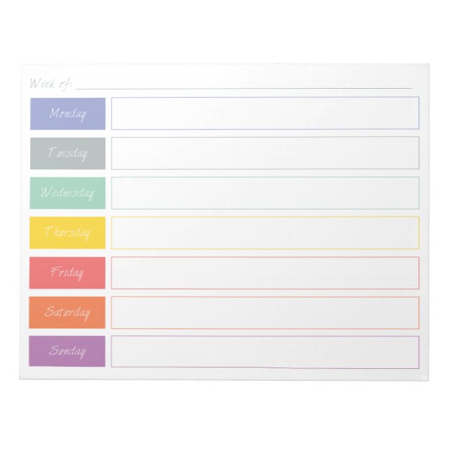 Spring Rainbow Weekly Planner Tear Off Notepad (Front)