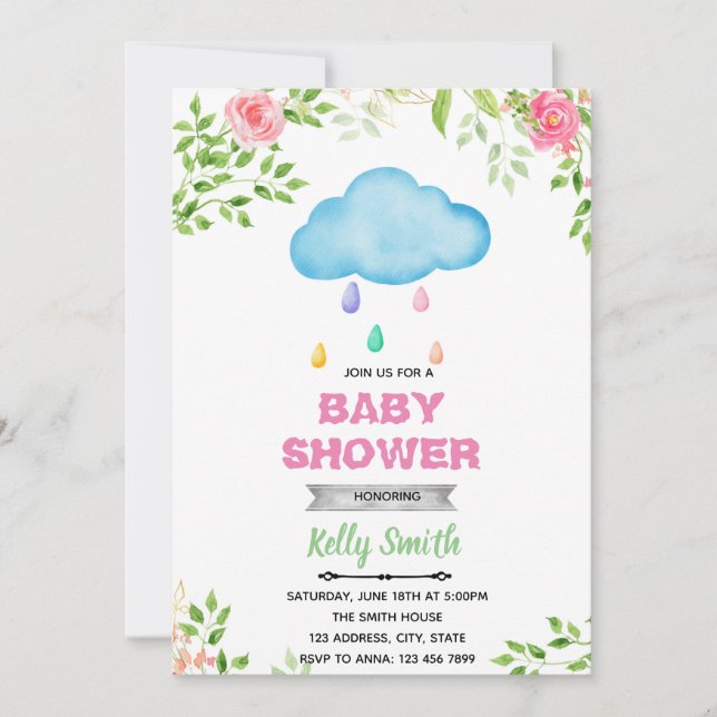 Spring raindrop birthday invitation (Front)