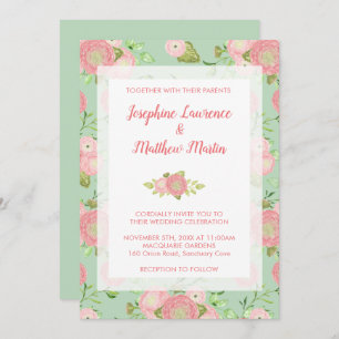 Spring Ranunculus Floral Mint Wedding Invitations