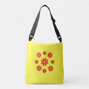 Spring red and dark red flowers on bright yellow crossbody bag