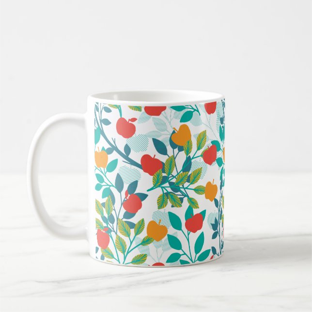 Spring Red and Green Colours Apple Fruit Pattern Coffee Mug (Left)