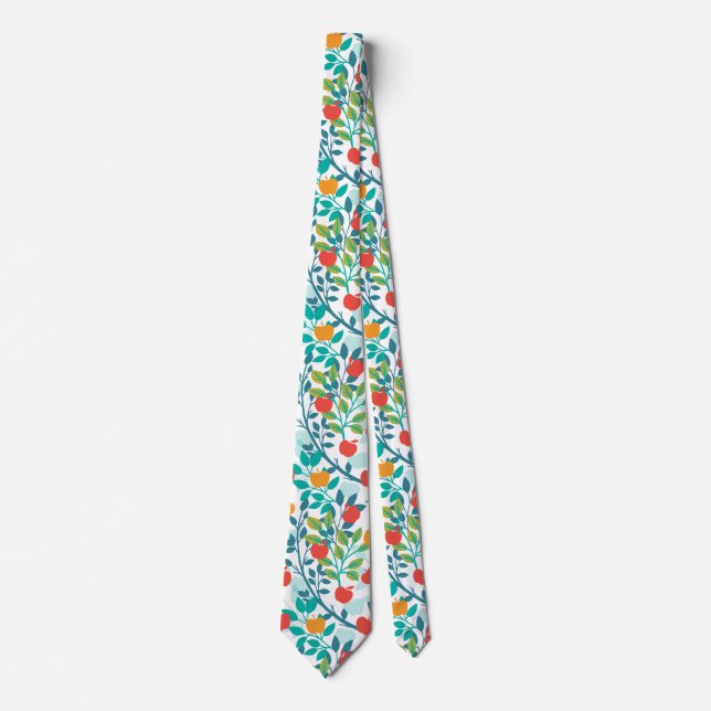Spring Red and Green Colours Apple Fruit Pattern Tie (Front)