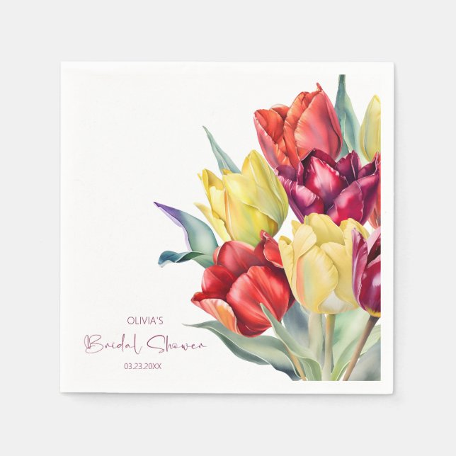 Spring red and yellow tulips Bridal shower Napkin (Front)