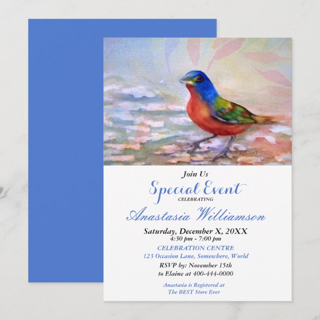 SPRING RED BREAST ROBIN PARTY EVENT INVITE (Front/Back)