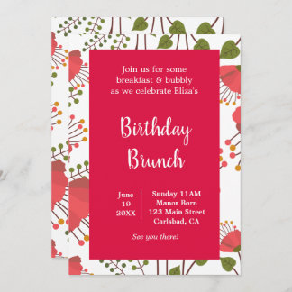 Spring Red Poppies Floral Birthday Brunch Invitation