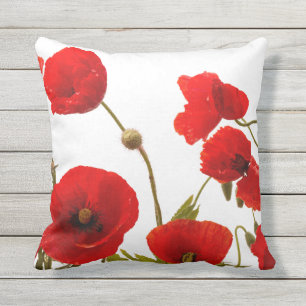Spring Red Poppy Flowers Vintage Custom Color Outdoor Pillow