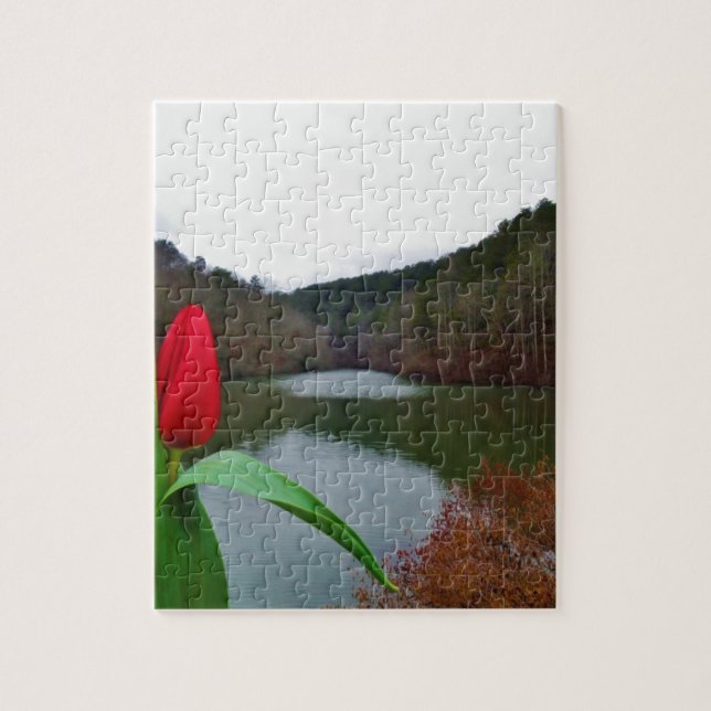 Spring Red Tulip at Lake Arrowhead Jigsaw Puzzle (Vertical)