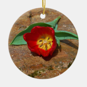 Spring Red Tulip Ceramic Ornament