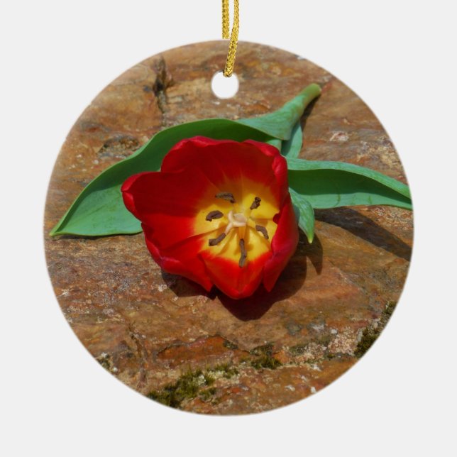 Spring Red Tulip Ceramic Ornament (Front)