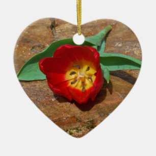 Spring Red Tulip Ceramic Ornament