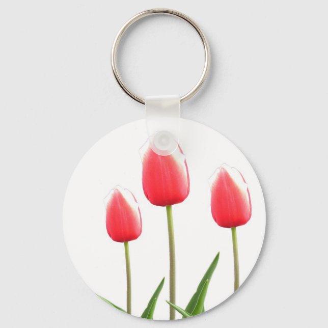Spring red tulip flowers keychain (Front)