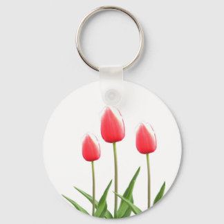 Spring red tulip flowers keychain