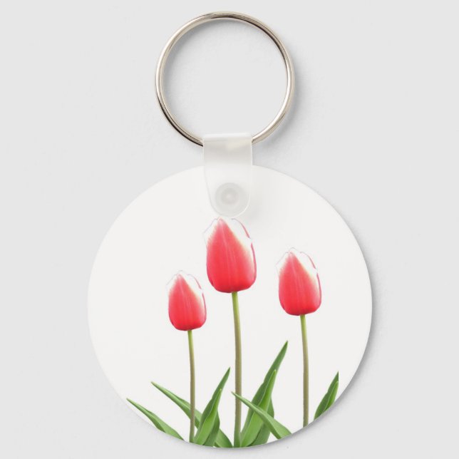 Spring red tulip flowers keychain (Front)