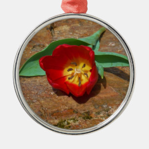 Spring Red Tulip Metal Ornament