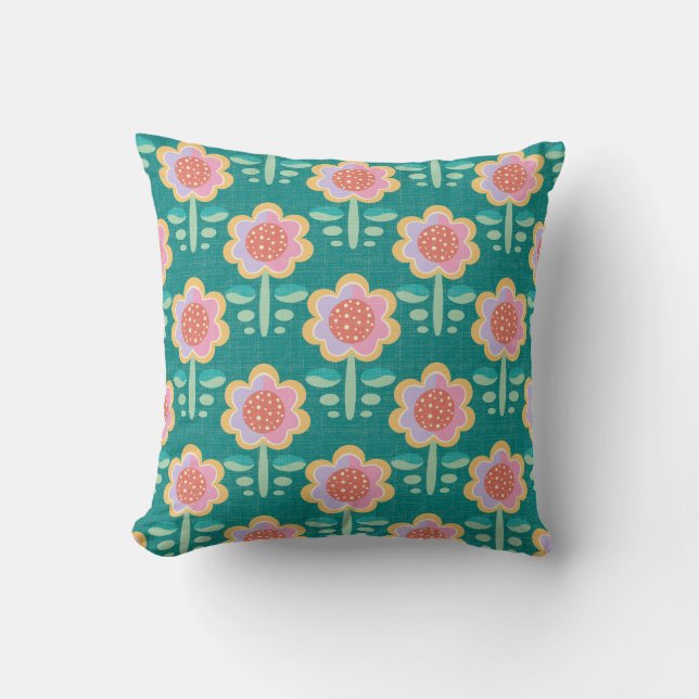 Spring Retro Flower Throw Pillow (Front)