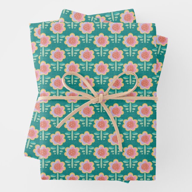Spring Retro Flower Wrapping Paper Sheet (In situ)