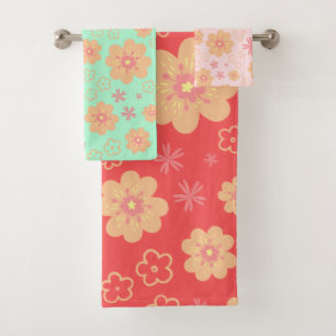 Spring Retro Flowers Pattern Bath Towel Set