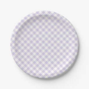 Spring Retro Gingham Dusty Lavender Paper Plate