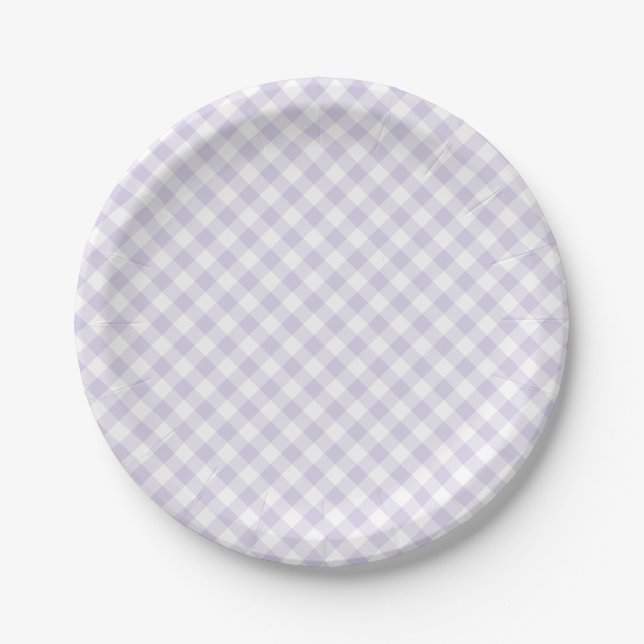 Spring Retro Gingham | Dusty Lavender Paper Plate (Front)
