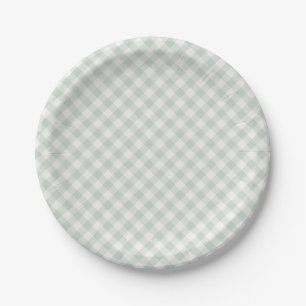 Spring Retro Gingham Muted Sage Paper Plate