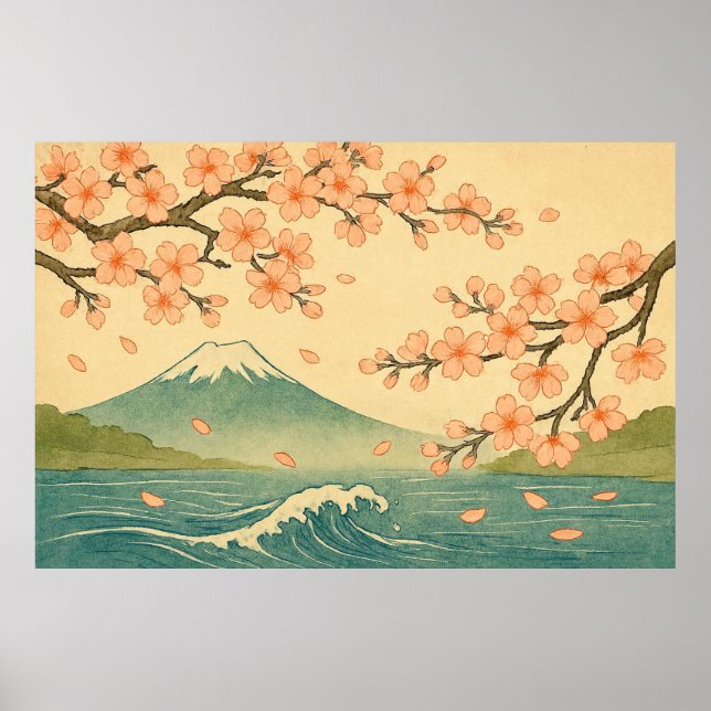 Spring Reverie: Cherry Blossoms at Fuji’s Edge Poster (Front)