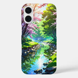 Spring River in Forest – Anime Landscape iPhone 16 Case