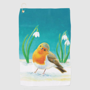 Spring Robin Bird Illustration Golf Towel