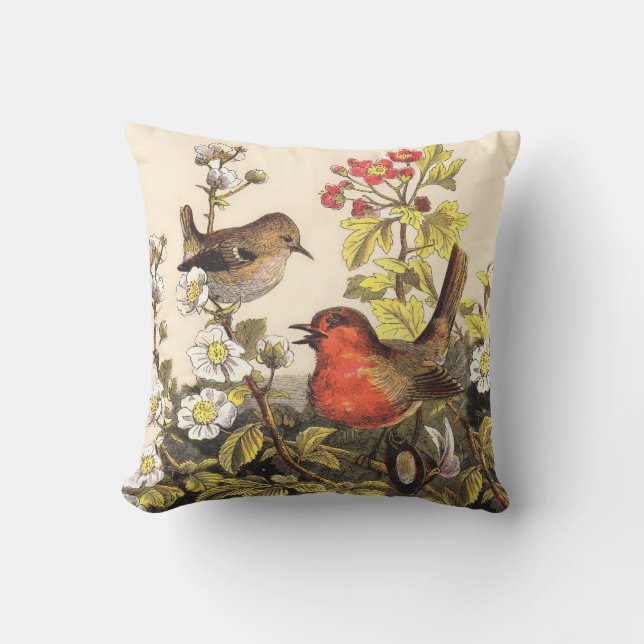 Spring Robin Birds Red Birding Throw Pillow (Front)
