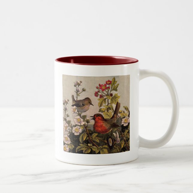 Spring Robin Birds Red Birding Two-Tone Coffee Mug (Right)