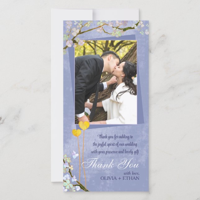 Spring Romance Blue Wedding Thank You Photo Card (Front)